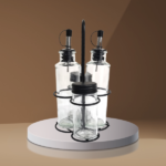 4PCS CLEAR GLASS BOTTLE W/BLACK HANDLE STAND