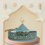 IRON CANDY BOWL W/LID-GOLD/CYAN-22X22X17CM