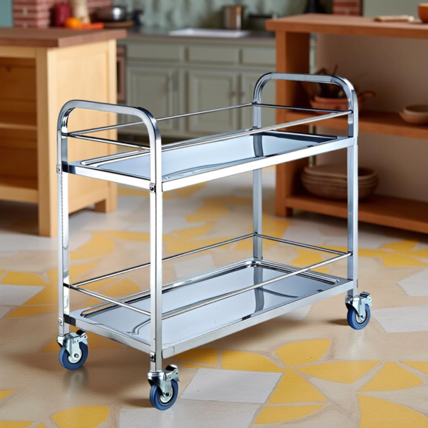 2703230190009 SQUARE TUBE 2 TIERS S/STEEL DRINKING TROLLEY-950X500X930MM - Image 1