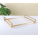 TRAY-ACRYLIC PLATE W/METAL FRAME -40X33X6.5-GOLDEN