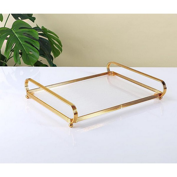 1887228020115.png TRAY-ACRYLIC PLATE W/METAL FRAME-35X28X6.5-SILVER - Image 1