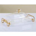 2-DIVIDED ACRYLIC CANDY BOX W/LID-GOLD34X16X12
