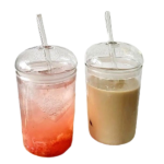 GLASS JUICE CUP W/STRAW-500ML