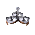 S/STEEL 3 PART CANDY BOWL W/WOODEN BASE-10*5-20*15