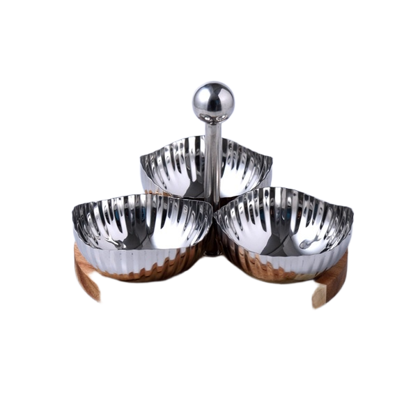 1012480001240.png S/STEEL 3 PART CANDY BOWL W/WOODEN BASE-10*5-20*15 - Image 1