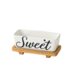 CERAMIC TRAY W/WOODEN BASE -19.2X9.5X6.3