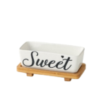 CERAMIC DISH W/WOODEN BASE -19.2X9.5X6.3