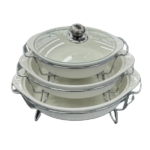 CERAMIC BAKING DISH W/STAND & COVER-38.5X27X7.5-15.5