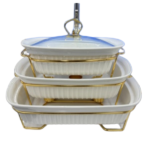 CERAMIC BAKING DISH W/STAND & COVER-34X23X7-15.5